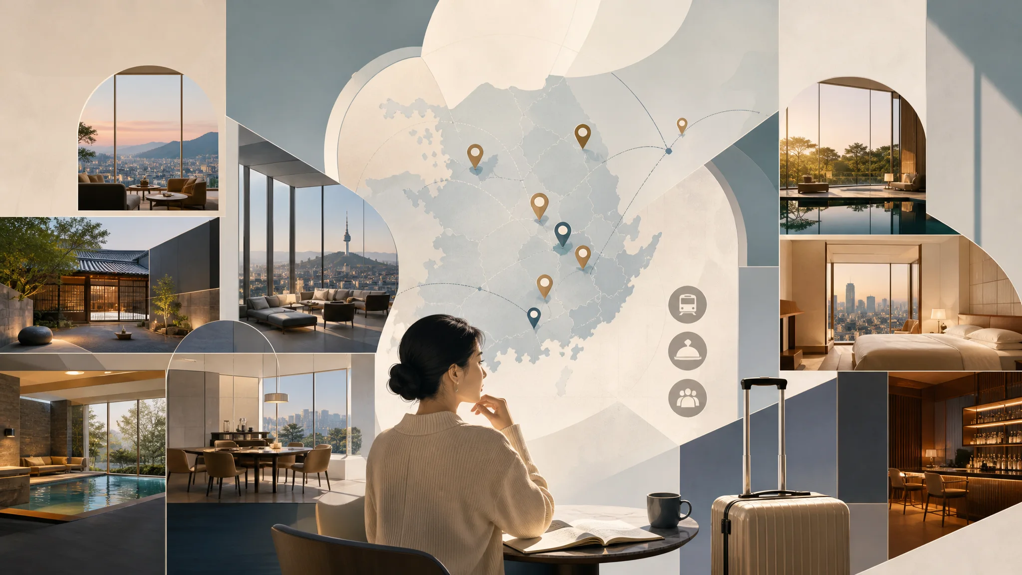 2026 MICHELIN Key：韓國9家飯店比較——依位置、交通與旅客類型選擇指南 — AI生成的說明性編輯插圖