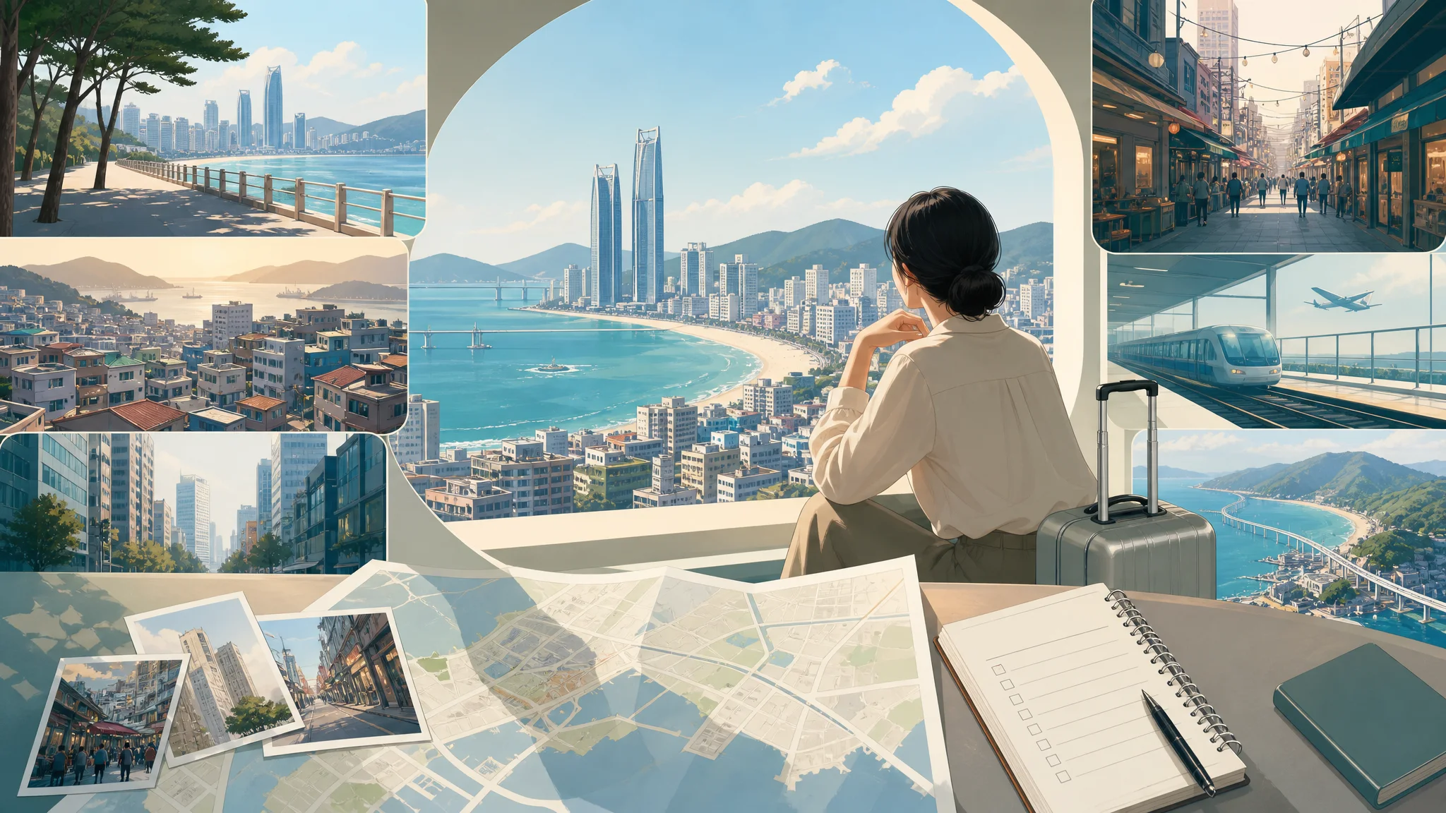 Expedia ranks Busan No.5 for 2027 — stay, transport & booking guide — AI-generated editorial illustration
