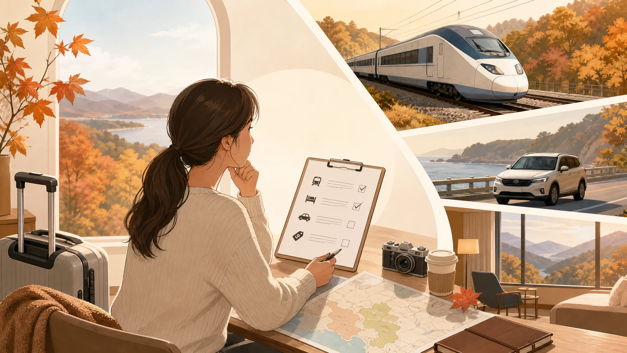How to choose stays and transport with 2026 Autumn Travel Month benefits — AI-generated editorial illustration