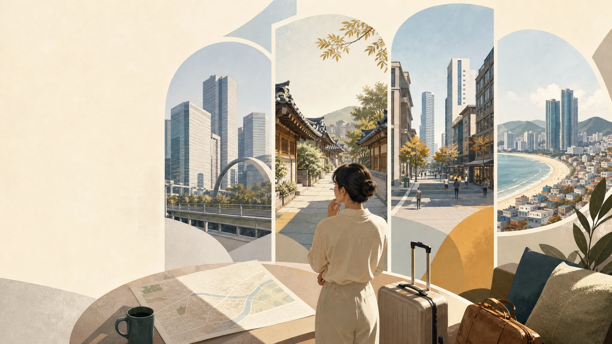 Series by Marriott 登陸韓國 — 該住九老、仁寺洞、九月或海雲台？ — AI生成的說明性編輯插圖